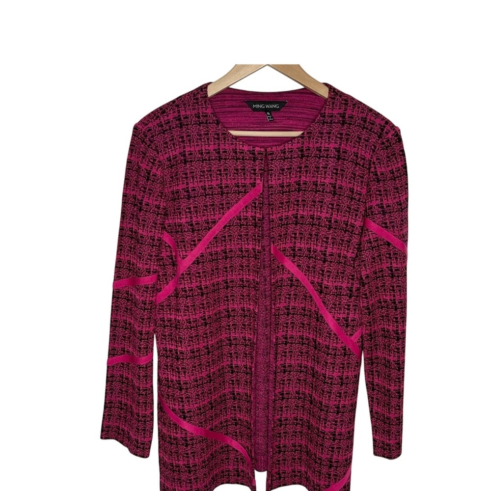 MING WANG Pink and Black Tweed Jacket ~ Acrylic Polyester Blend ~ Size: XL